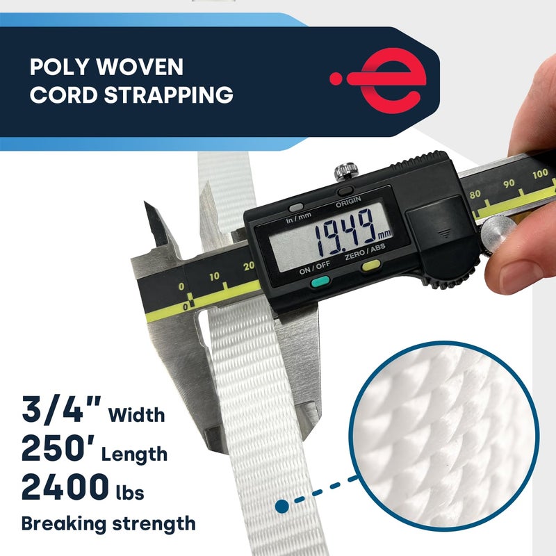 ESK Packaging ® Woven Poly Cord Strapping - 3/4" x 250 Foot x 2400lbs Break Strength – Heavy Duty, Weather-Resistant Flat Rope – 1 Roll - Image 2